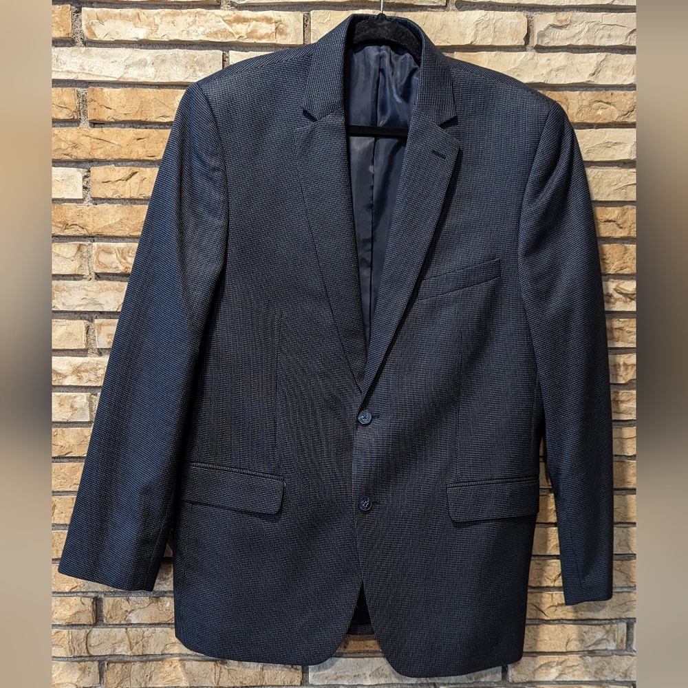Tasso Elba for Macy's Men's Navy Blue Woven Blazer - Size L, 48R